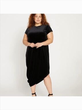 American Standard Black Velvet Geneva Asymmetrical Hem Dress New S